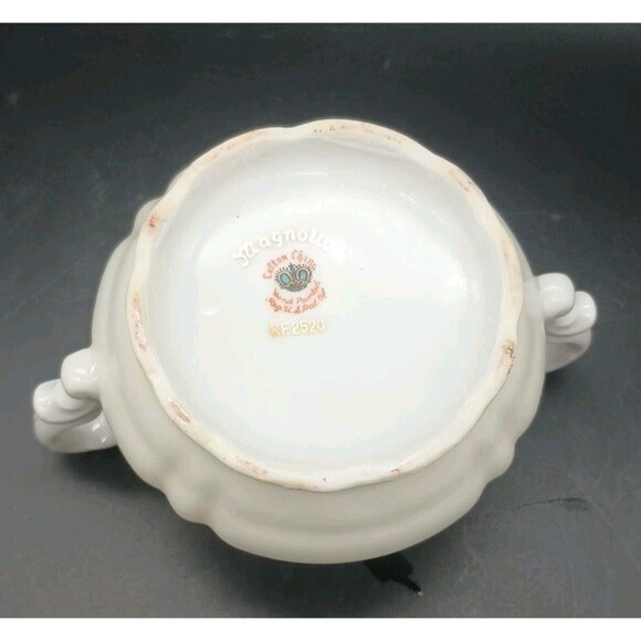 Vintage Lefton China Hand Painted Magnolia 2520 Sugar Bowl Gold Trim - Picture 6 of 7